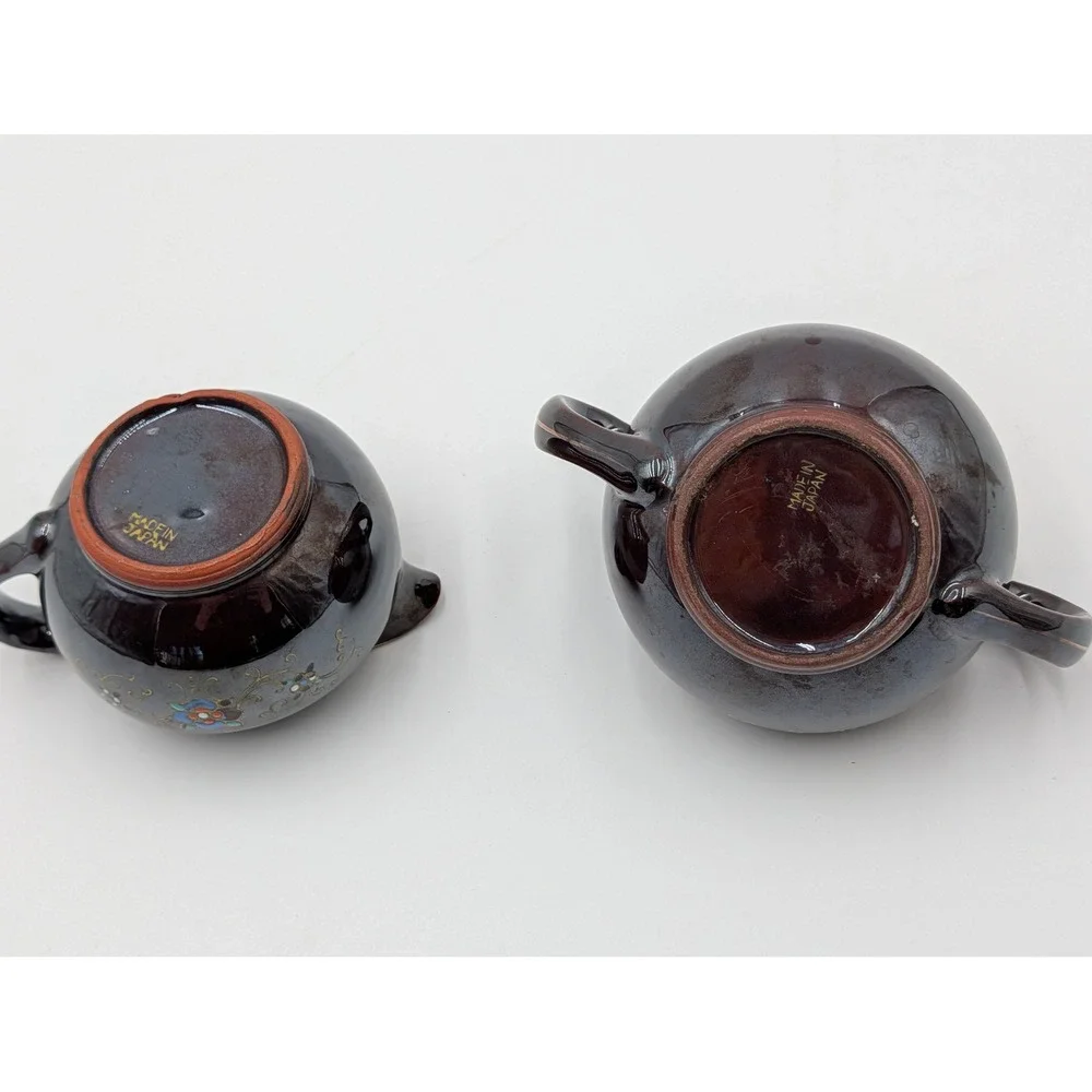 Vintage Japan Ceramic Creamer Pitcher‎ and Sugar Bowl with Lid Floral Accents